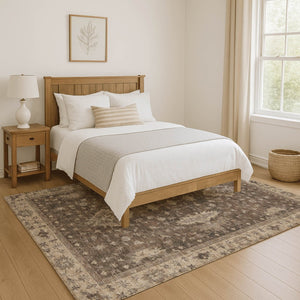 HomeRoots 10' X 14' Brown And Beige Oriental Area Rug - Stain Resistant, UV Protected, Perfect for High Traffic Homes! 699716