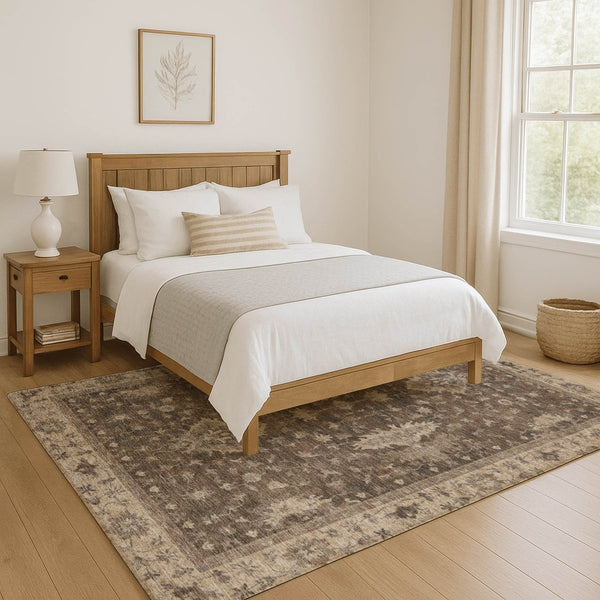 HomeRoots 10' X 14' Brown And Beige Oriental Area Rug - Stain Resistant, UV Protected, Perfect for High Traffic Homes! 699716
