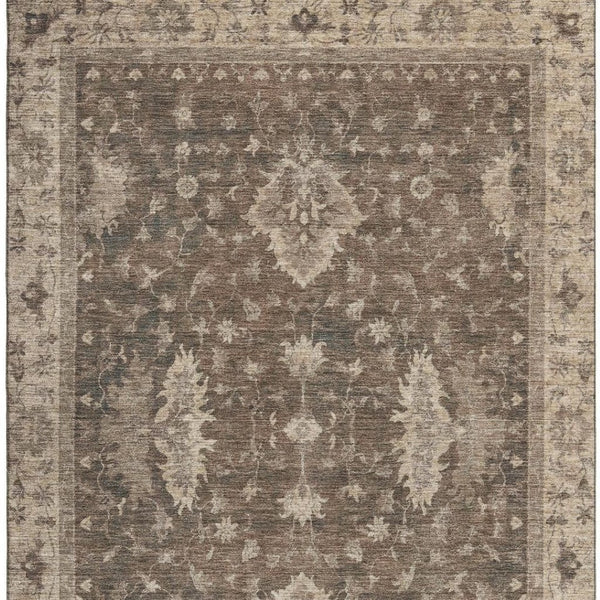 HomeRoots 10' X 14' Brown And Beige Oriental Area Rug - Stain Resistant, UV Protected, Perfect for High Traffic Homes! 699716