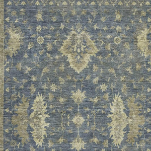 HomeRoots 5' Blue and Olive Green Oriental Area Rug - Washable, UV Protected, Durable for Busy Homes 699718