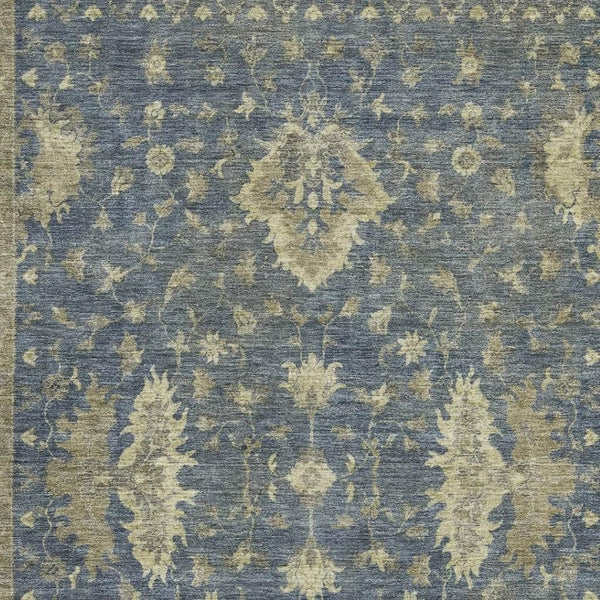 HomeRoots 5' Blue and Olive Green Oriental Area Rug - Washable, UV Protected, Durable for Busy Homes 699718