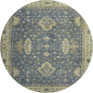HomeRoots 8' Blue & Olive Green Washable Round Oriental Rug - Durable, UV-Protected, Pet-Friendly Style 699719