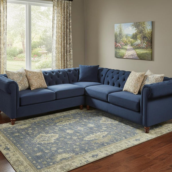 HomeRoots 8' X 10' Blue & Olive Green Oriental Area Rug - Washable, UV Protected, Stylish & Durable Design 699720