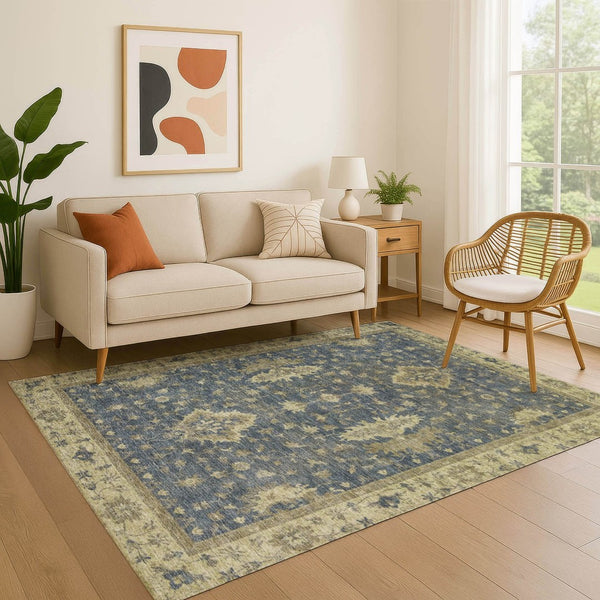 HomeRoots 8' X 10' Blue & Olive Green Oriental Area Rug - Washable, UV Protected, Stylish & Durable Design 699720