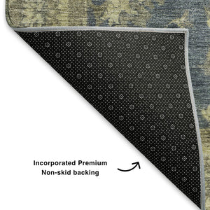 HomeRoots 8' X 10' Blue & Olive Green Oriental Area Rug - Washable, UV Protected, Stylish & Durable Design 699720