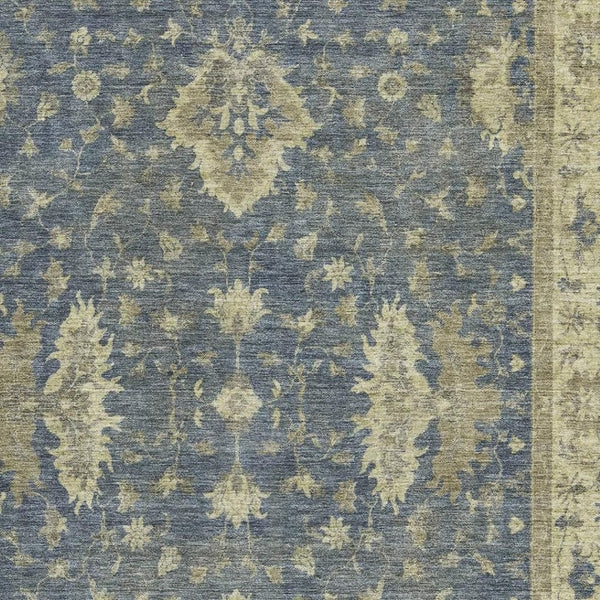HomeRoots 8' X 10' Blue & Olive Green Oriental Area Rug - Washable, UV Protected, Stylish & Durable Design 699720