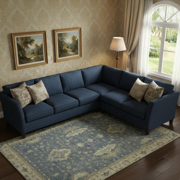 HomeRoots 9' X 12' Blue & Olive Green Oriental Area Rug - Durable, Washable, UV-Protected for Family Homes 699721