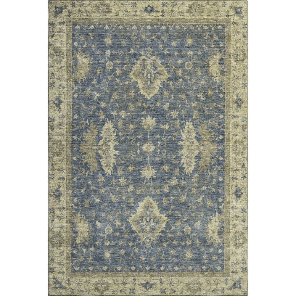 HomeRoots 9' X 12' Blue & Olive Green Oriental Area Rug - Durable, Washable, UV-Protected for Family Homes 699721