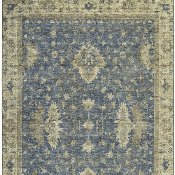 HomeRoots 9' X 12' Blue & Olive Green Oriental Area Rug - Durable, Washable, UV-Protected for Family Homes 699721