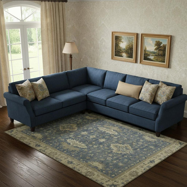 HomeRoots 10' Blue and Olive Green Washable Oriental Area Rug with UV Protection for Stylish Family Spaces 699722
