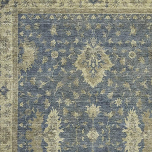 HomeRoots 10' Blue and Olive Green Washable Oriental Area Rug with UV Protection for Stylish Family Spaces 699722