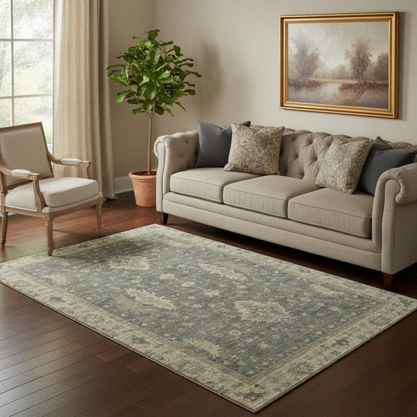 HomeRoots 5' X 8' Gray and Beige Oriental Area Rug - Stylish, Washable, UV-Protected, and Stain-Resistant Design 699724