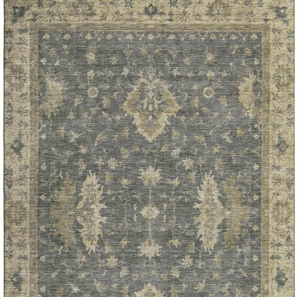 HomeRoots 5' X 8' Gray and Beige Oriental Area Rug - Stylish, Washable, UV-Protected, and Stain-Resistant Design 699724