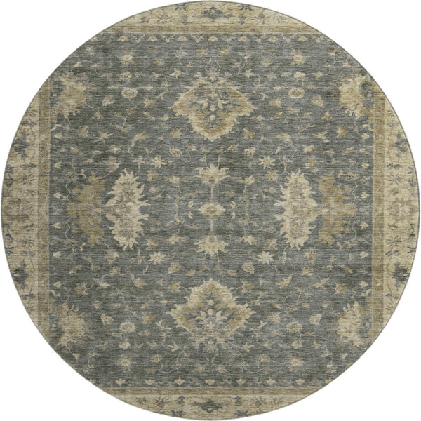HomeRoots 8' Gray and Beige Oriental Washable Round Rug with UV Protection – Durable, Stylish & Easy-Care Design 699725