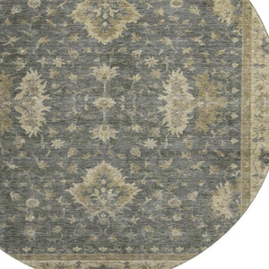 HomeRoots 8' Gray and Beige Oriental Washable Round Rug with UV Protection – Durable, Stylish & Easy-Care Design 699725
