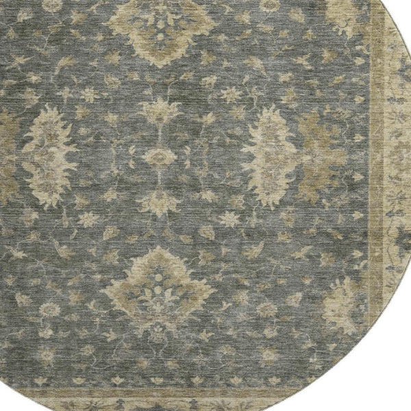 HomeRoots 8' Gray and Beige Oriental Washable Round Rug with UV Protection – Durable, Stylish & Easy-Care Design 699725