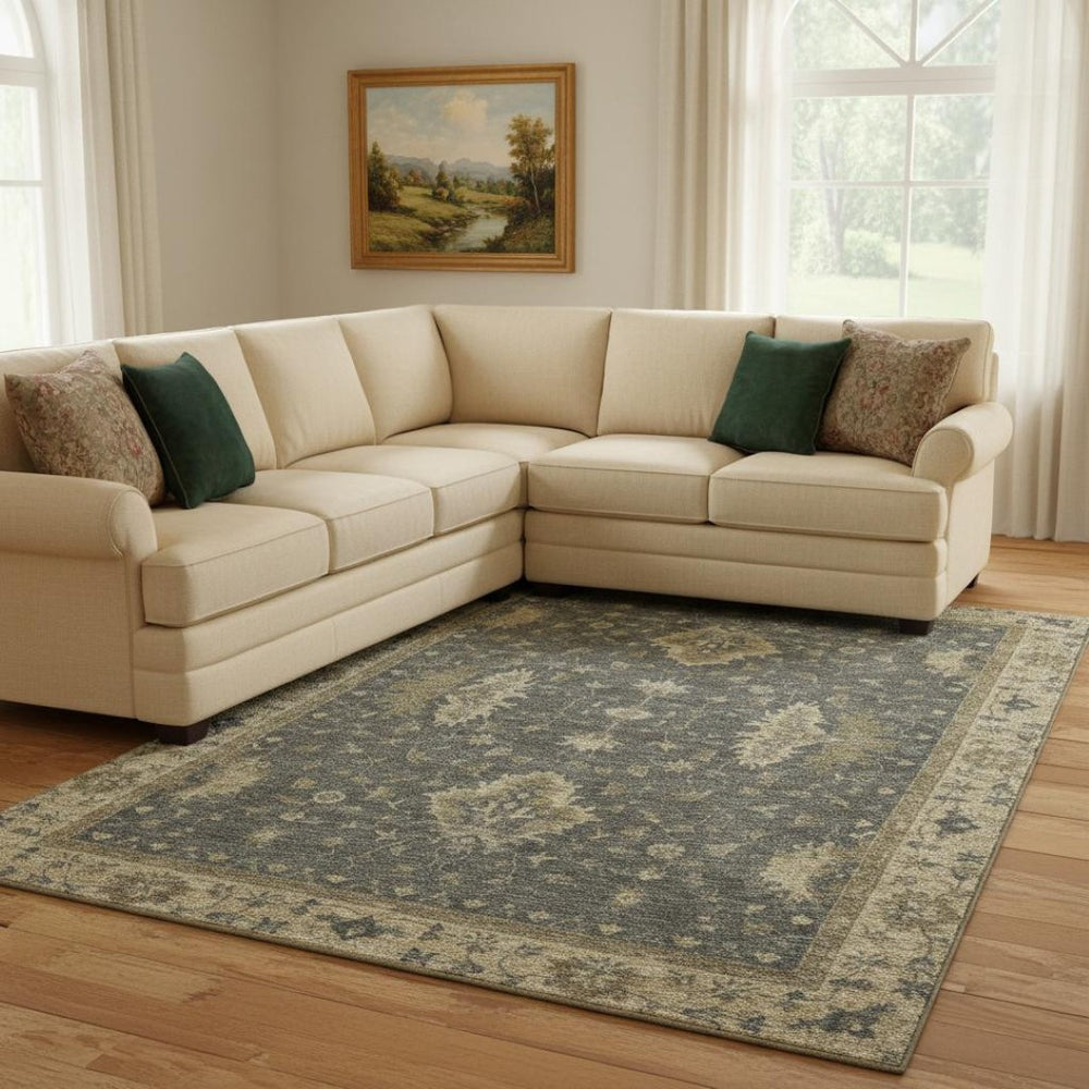 HomeRoots 8' X 10' Gray And Beige Washable Area Rug | UV Protected, Durable, Non-Slip, Modern Oriental Style 699726