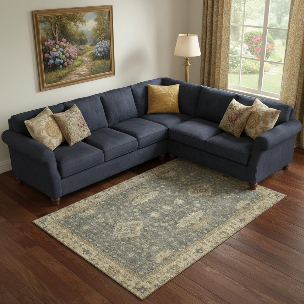 HomeRoots 9' X 12' Gray and Beige Oriental Area Rug - Washable, UV-Protected, Durable for Family Living Spaces 699727