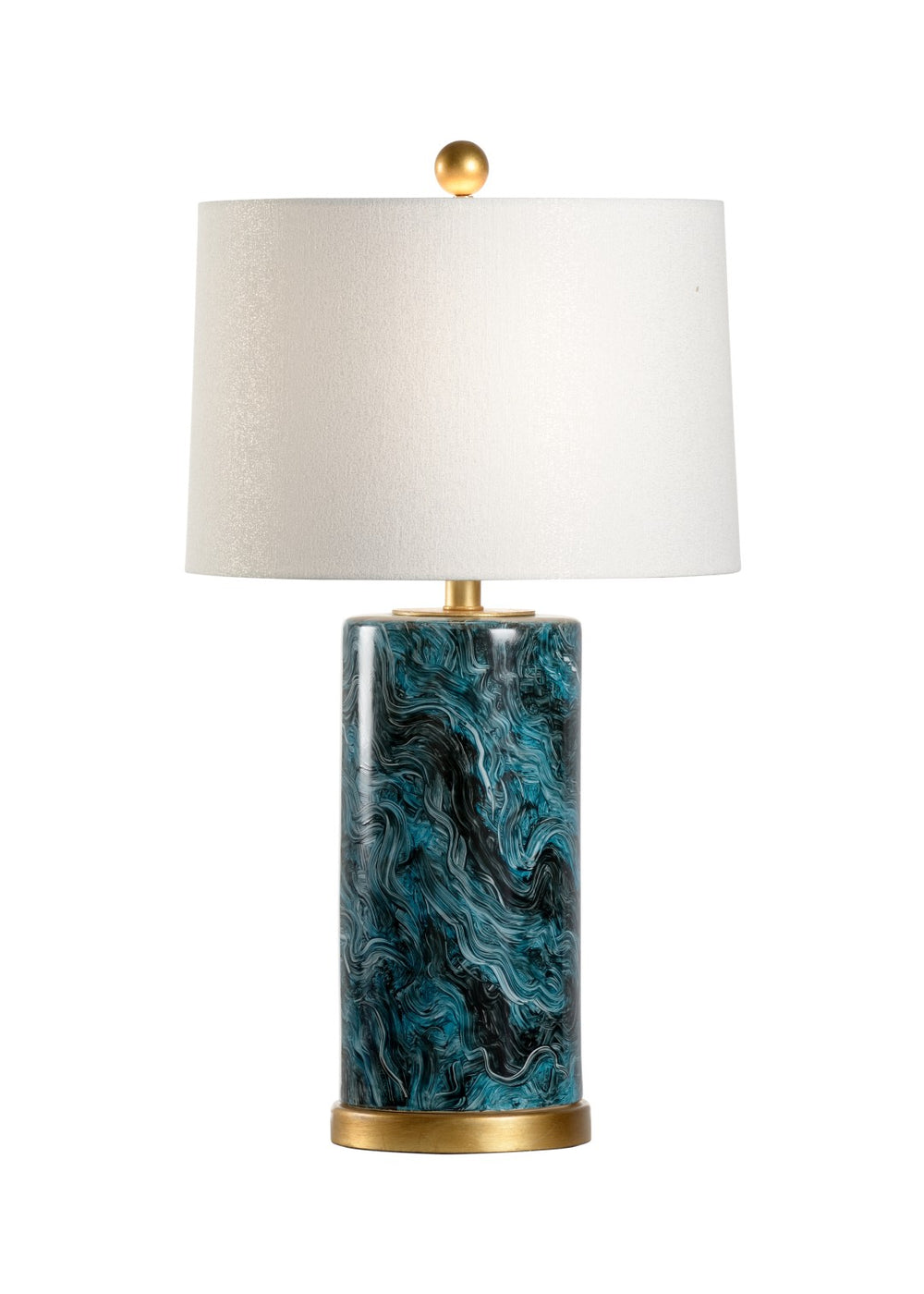 Chelsea House Malachite Cylinder Lamp With Hand-Painted Deep Green Finish, Antique Gold Leaf Mounting, Slim 27" 69973