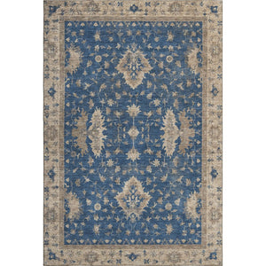 HomeRoots 5' X 8' Navy Blue & Beige Washable Oriental Area Rug - UV Protected, Stain Resistant & Non-Slip Design 699730