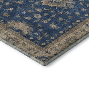 HomeRoots 5' X 8' Navy Blue & Beige Washable Oriental Area Rug - UV Protected, Stain Resistant & Non-Slip Design 699730