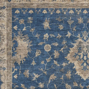 HomeRoots 5' X 8' Navy Blue & Beige Washable Oriental Area Rug - UV Protected, Stain Resistant & Non-Slip Design 699730