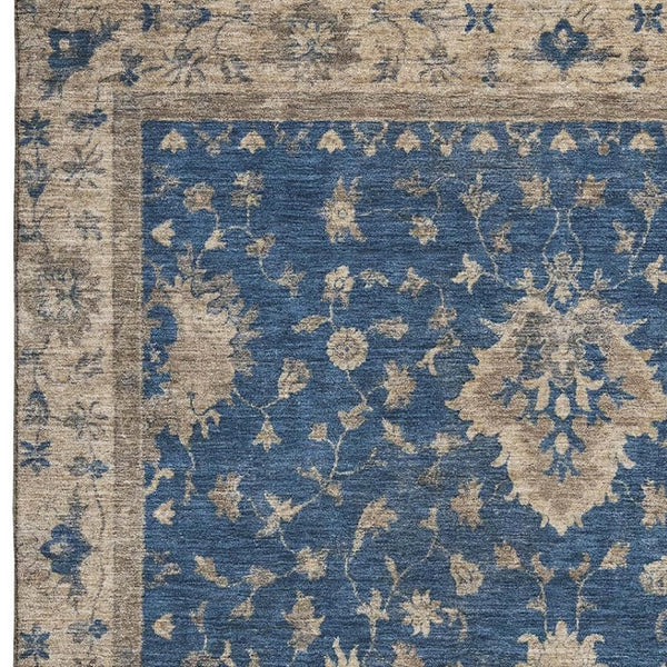 HomeRoots 5' X 8' Navy Blue & Beige Washable Oriental Area Rug - UV Protected, Stain Resistant & Non-Slip Design 699730