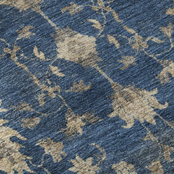 HomeRoots 8' Navy Blue and Beige Oriental Washable Round Rug - UV Protected, Stylish, Durable & Family-Friendly 699731