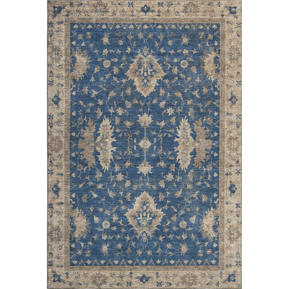 HomeRoots 8' X 10' Navy Blue and Beige Oriental Area Rug - Stylish, Durable, Washable with UV Protection & Non-Slip 699732