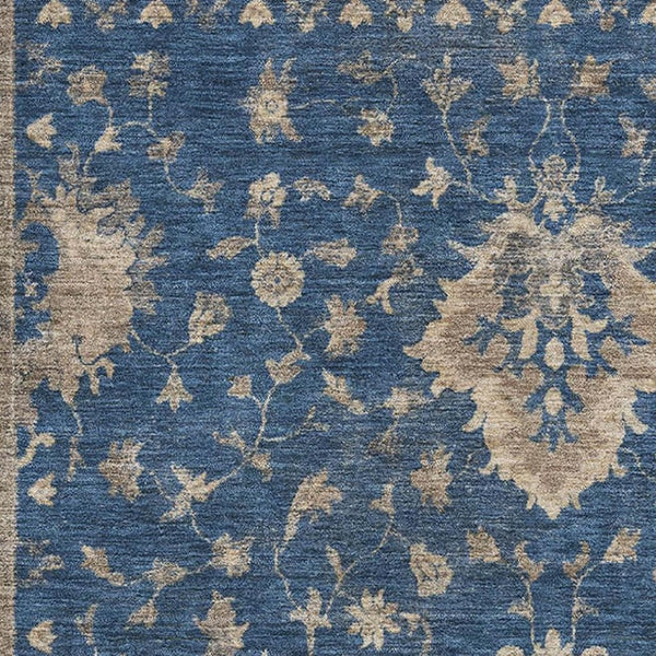 HomeRoots 9' X 12' Navy Blue & Beige Oriental Washable Area Rug – Stain Resistant, UV Protected, Durable Design 699733