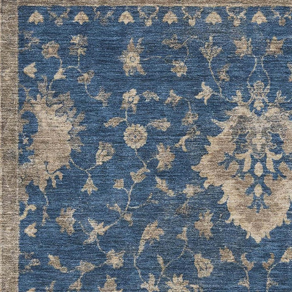 HomeRoots 10' X 14' Navy Blue & Beige Oriental Area Rug – Washable, UV-Protected, Durable & Stylish Design 699734
