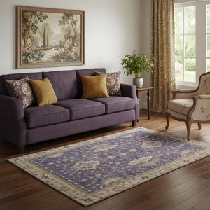 HomeRoots 5' X 8' Elegant Purple and Beige Oriental Area Rug - Stain Resistant, UV Protected, Durable Design 699736