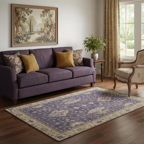 HomeRoots 5' X 8' Elegant Purple and Beige Oriental Area Rug - Stain Resistant, UV Protected, Durable Design 699736