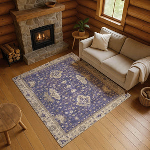 HomeRoots 5' X 8' Elegant Purple and Beige Oriental Area Rug - Stain Resistant, UV Protected, Durable Design 699736