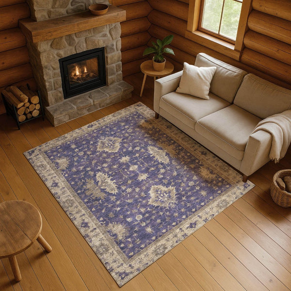 HomeRoots 5' X 8' Elegant Purple and Beige Oriental Area Rug - Stain Resistant, UV Protected, Durable Design 699736