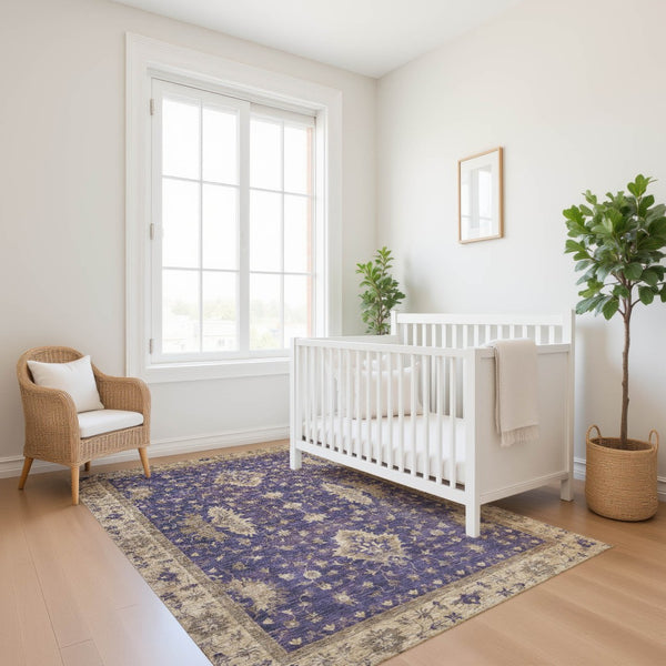 HomeRoots 5' X 8' Elegant Purple and Beige Oriental Area Rug - Stain Resistant, UV Protected, Durable Design 699736