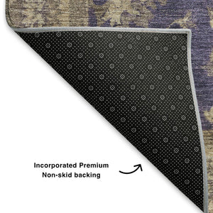 HomeRoots 8' Round Purple and Beige Oriental Rug – Washable, UV-Protected, Kid & Pet-Friendly Elegance 699737