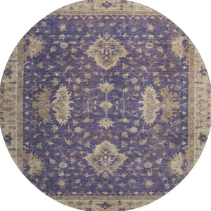 HomeRoots 8' Round Purple and Beige Oriental Rug – Washable, UV-Protected, Kid & Pet-Friendly Elegance 699737