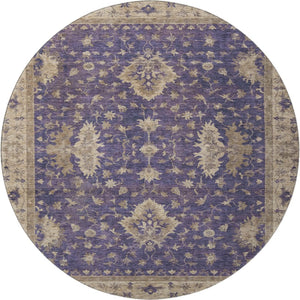 HomeRoots 8' Round Purple and Beige Oriental Rug – Washable, UV-Protected, Kid & Pet-Friendly Elegance 699737