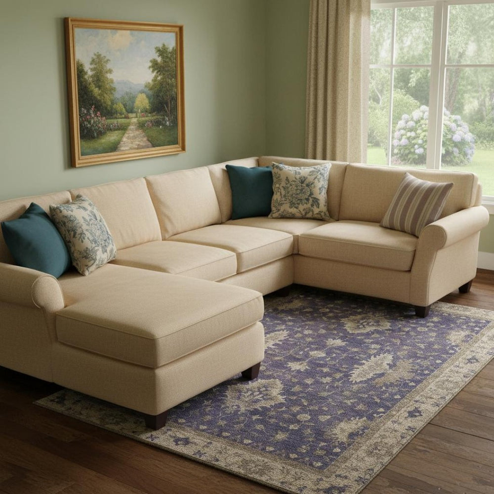 HomeRoots 8' X 10' Purple and Beige Washable Oriental Area Rug with UV Protection for Family-Friendly Homes 699738
