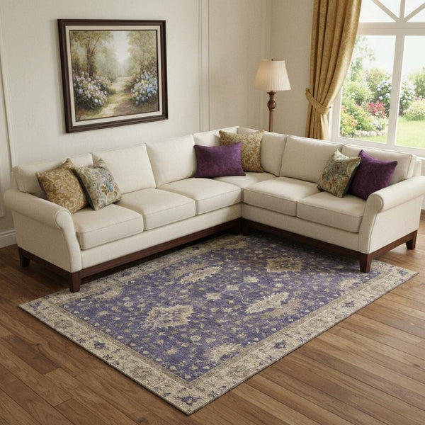 HomeRoots 9' X 12' Elegant Purple & Beige Washable Oriental Area Rug with Stain Resistance & UV Protection 699739