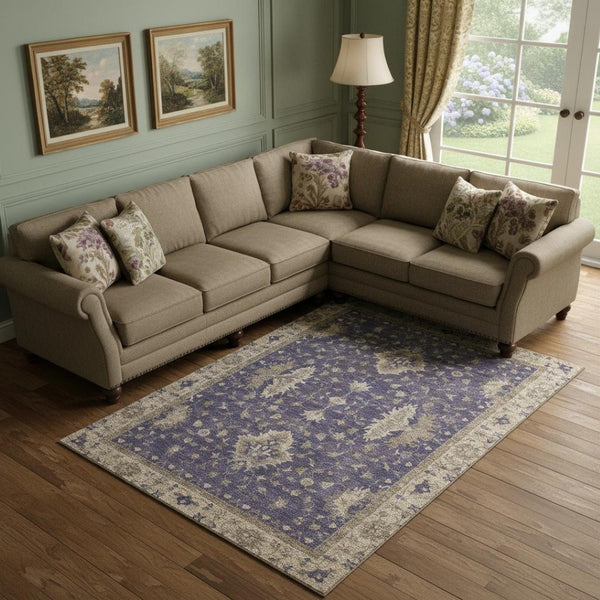 HomeRoots 10' Purple & Beige Oriental Area Rug – Washable, Stain-Resistant, UV Protected for Modern Living Spaces 699740