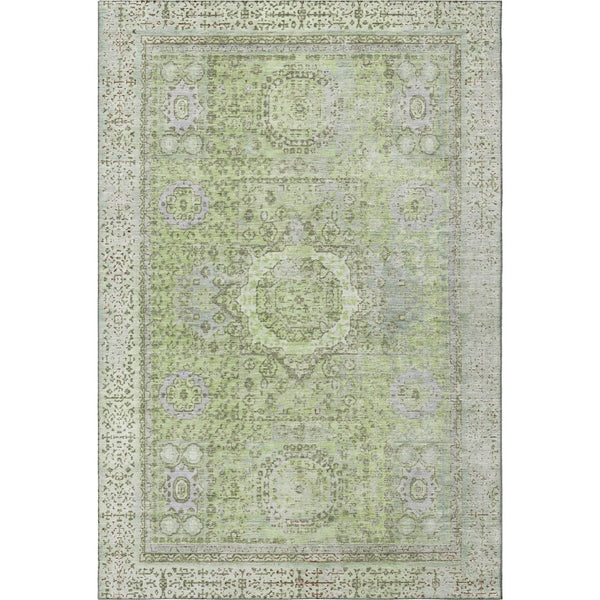 HomeRoots 5' X 8' Artichoke Green & Gray Oriental Washable Area Rug - Stylish, Durable, UV Protected Design 699742