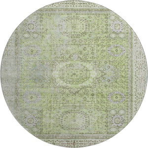 HomeRoots 8' Artichoke Green & Gray Oriental Round Rug - Washable, UV-Protected, Durable & Stylish for Any Space 699743