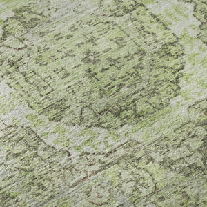 HomeRoots 8' Artichoke Green & Gray Oriental Round Rug - Washable, UV-Protected, Durable & Stylish for Any Space 699743