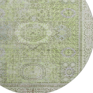 HomeRoots 8' Artichoke Green & Gray Oriental Round Rug - Washable, UV-Protected, Durable & Stylish for Any Space 699743