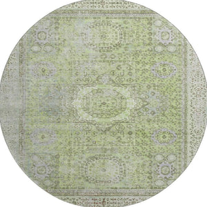HomeRoots 8' Artichoke Green & Gray Oriental Round Rug - Washable, UV-Protected, Durable & Stylish for Any Space 699743