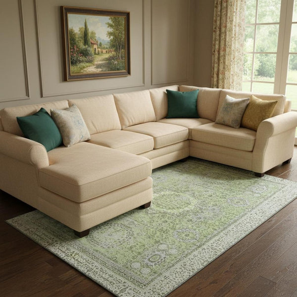 HomeRoots 8' X 10' Artichoke Green & Gray Oriental Area Rug - Durable, Stain Resistant, UV Protected Elegance 699744