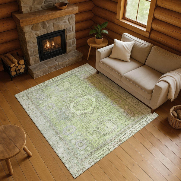 HomeRoots 8' X 10' Artichoke Green & Gray Oriental Area Rug - Durable, Stain Resistant, UV Protected Elegance 699744