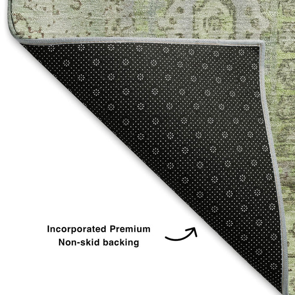 HomeRoots 8' X 10' Artichoke Green & Gray Oriental Area Rug - Durable, Stain Resistant, UV Protected Elegance 699744